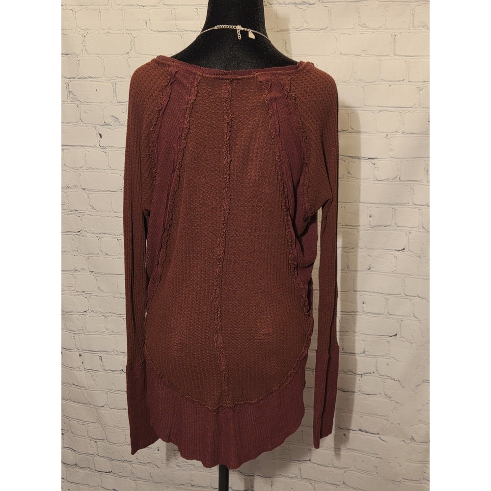 We The Free Thermal Waffle Knit Long Sleeve Tunic Top Oversized Maroon XS - Picture 4 of 9